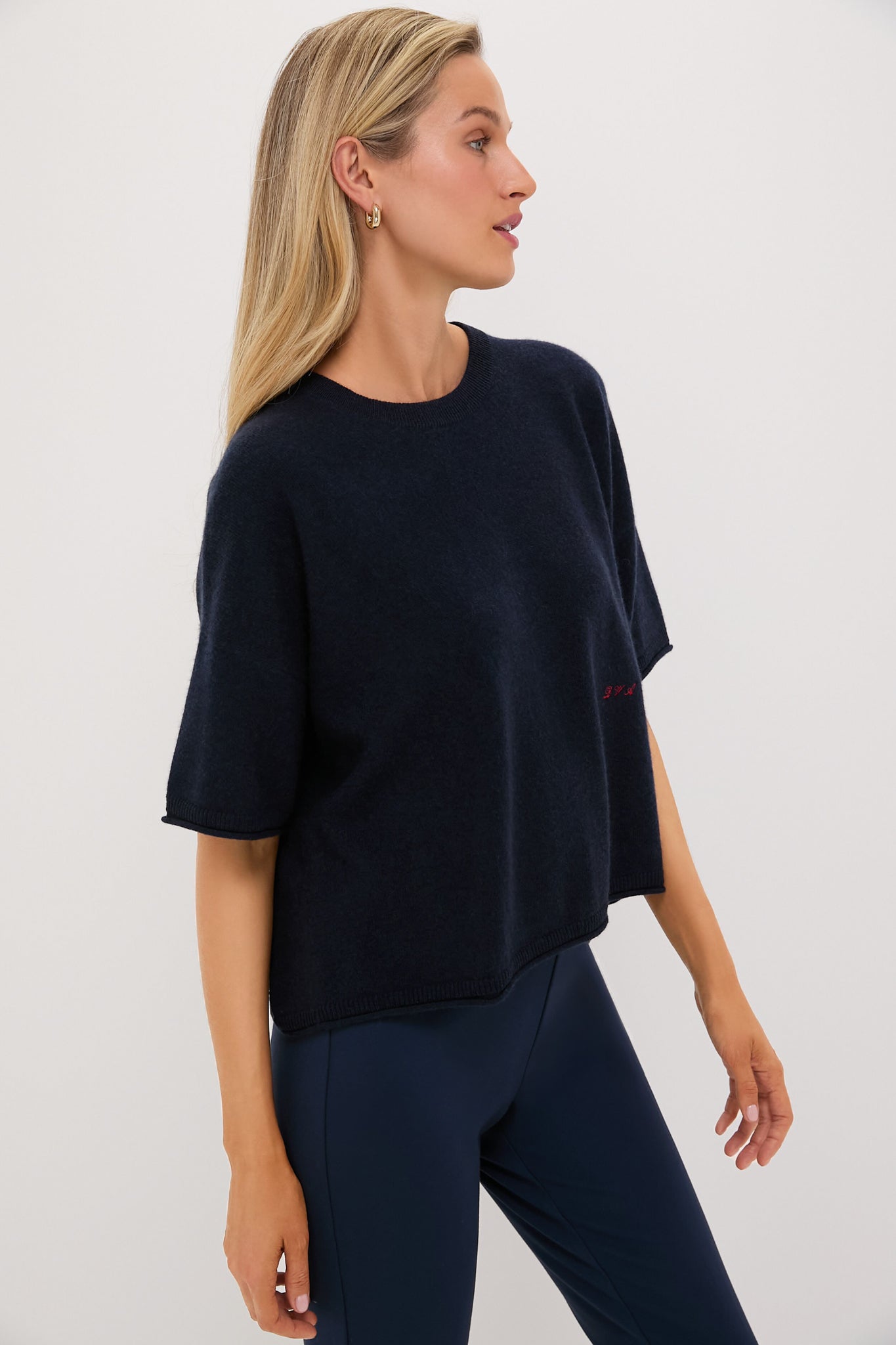 Navy Short Sleeve Cashmere Lila Sweater