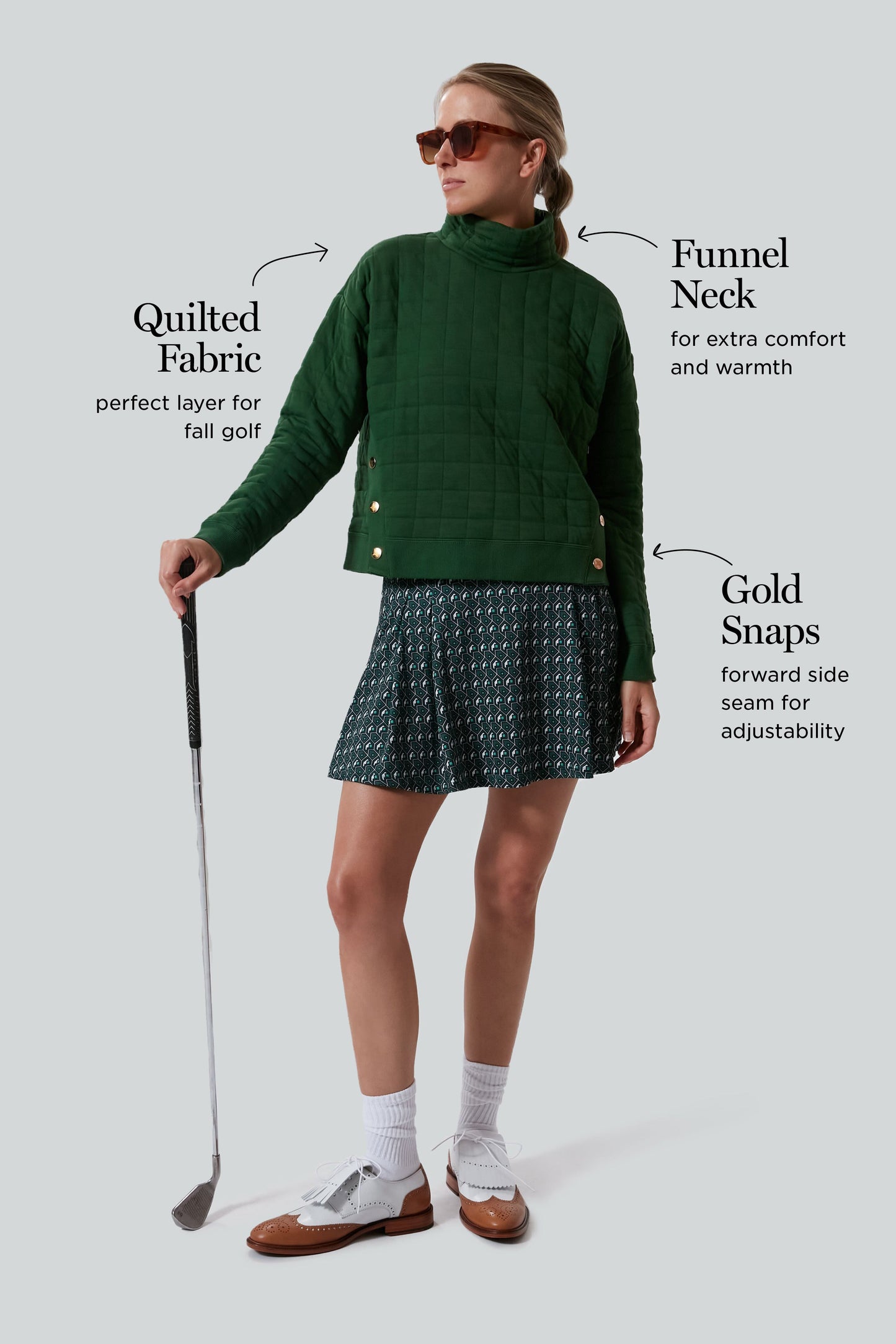Fairway Green Quilted Wright Funnel Neck