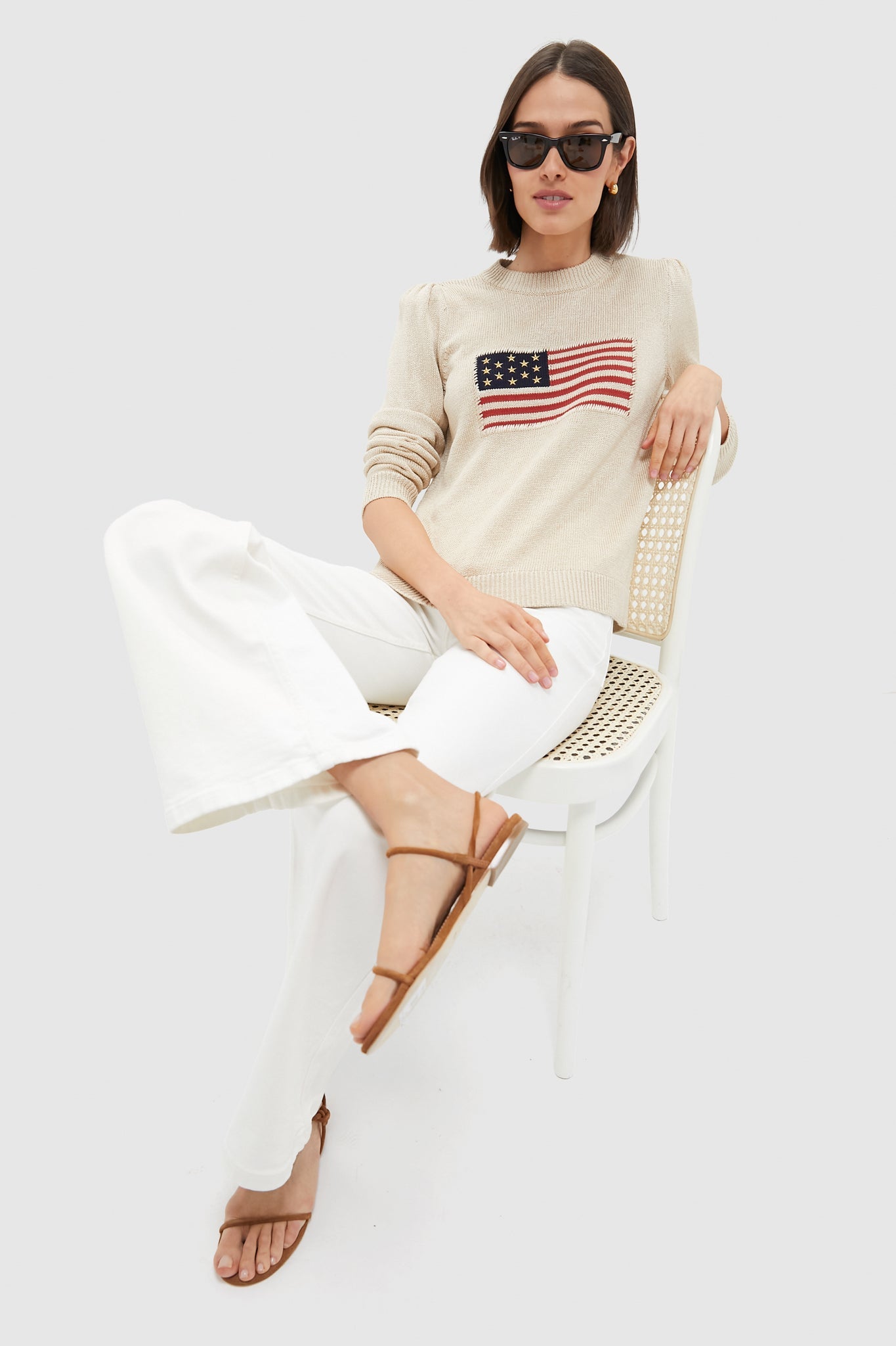 Metallic Cropped Cotton Puff Sleeve Americana