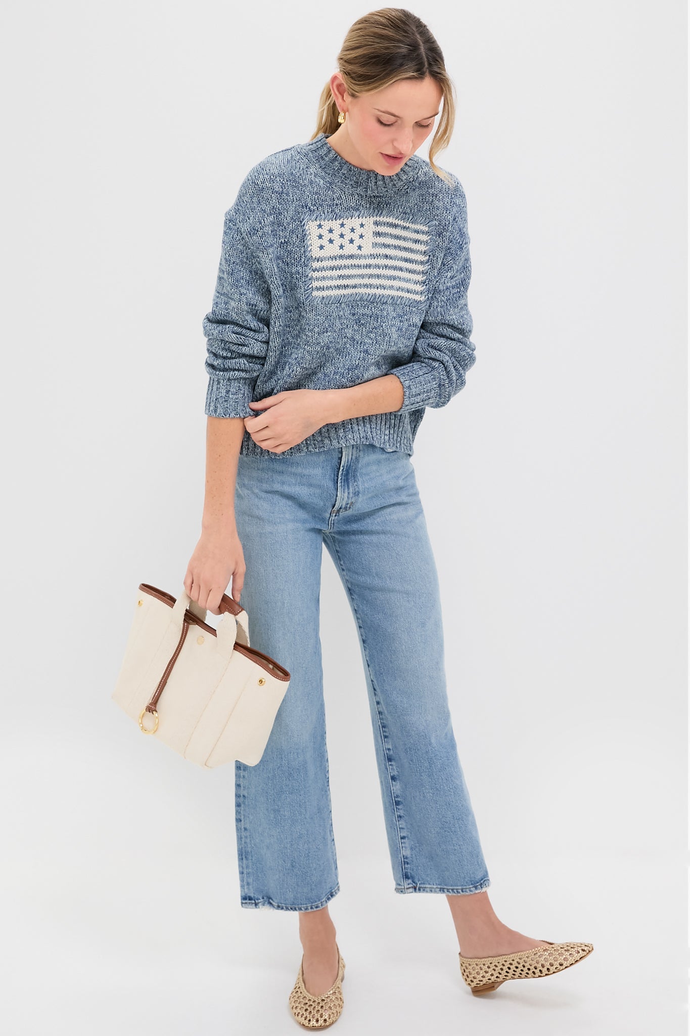 Marled Blue Cotton Americana Sweater