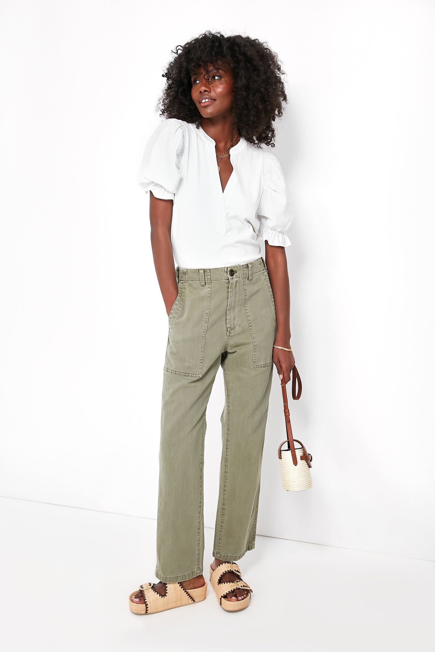 Vintage Olive Herringbone Utility Pant