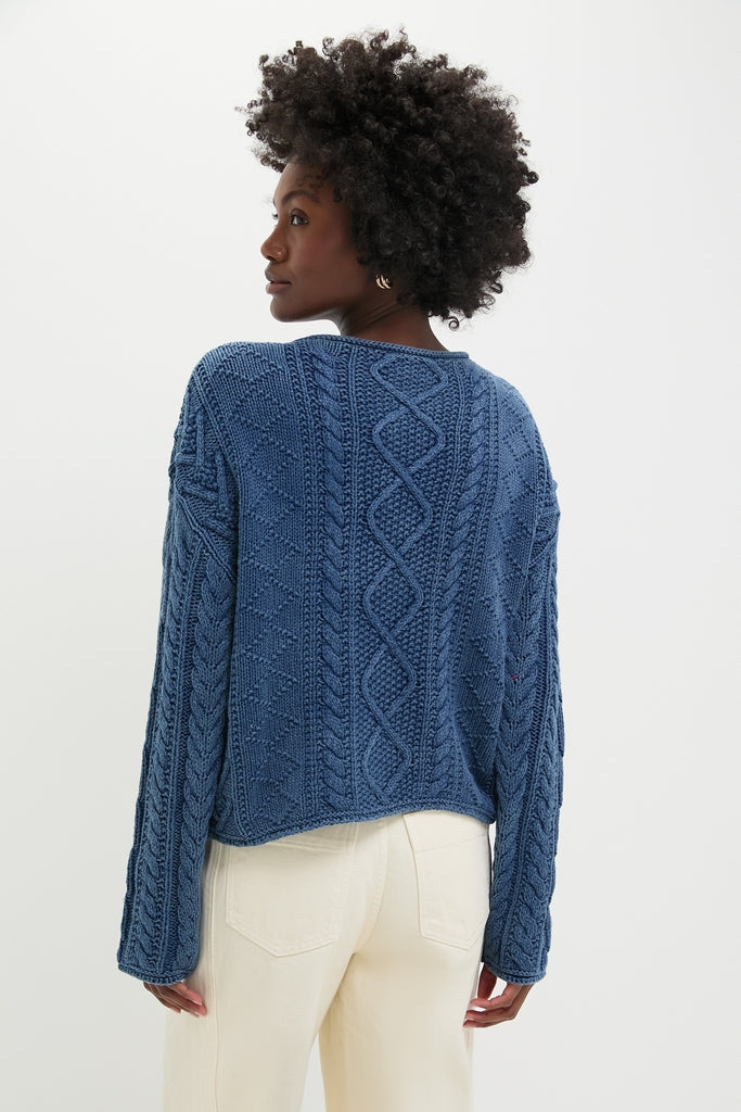 Indigo American Flag Long Sleeve Pullover Sweater