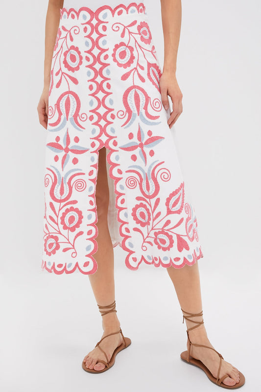 Multi Eevi Embroidered Twill Midi Skirt