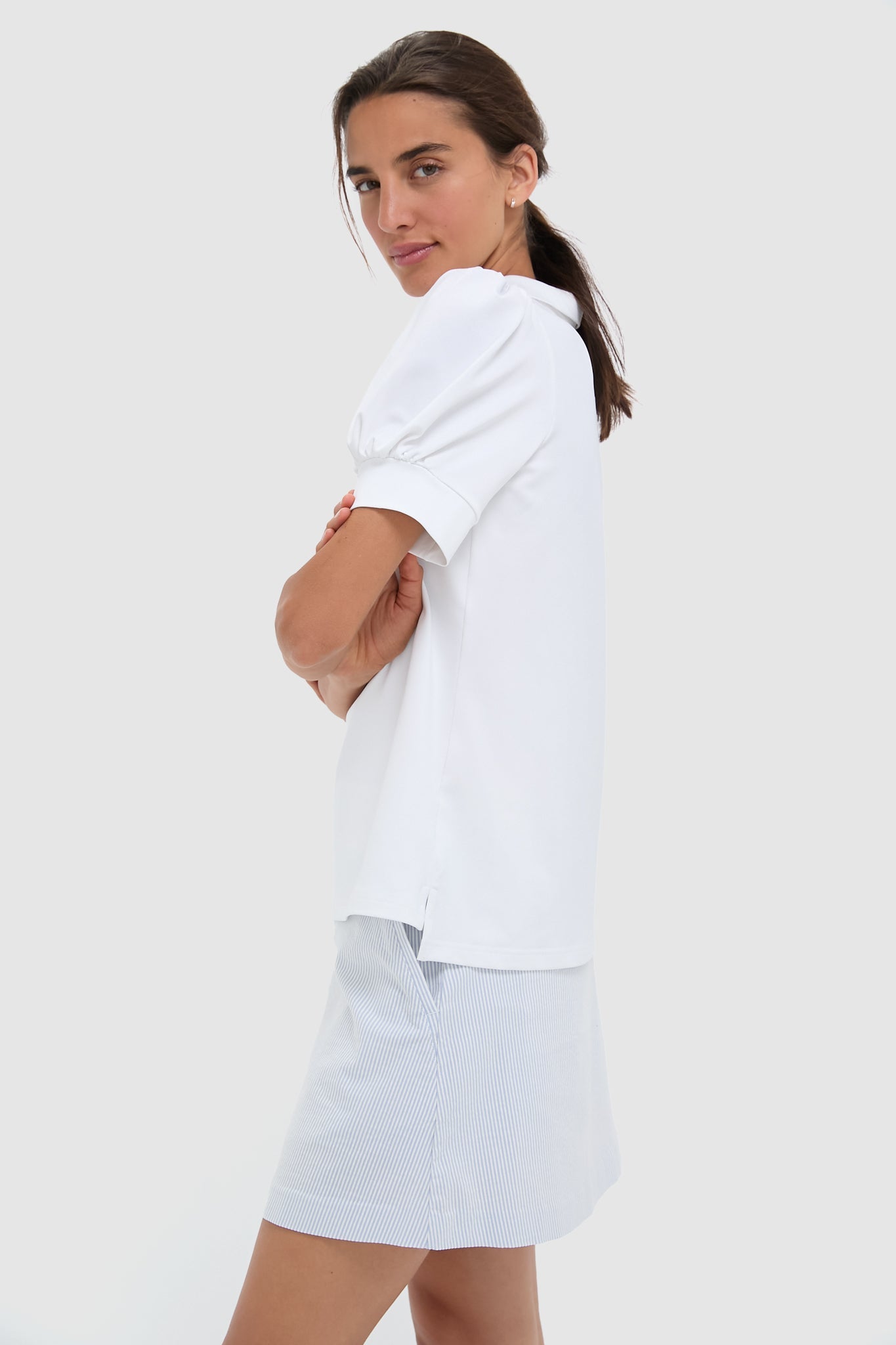 White Puff Sleeve Caroline Polo