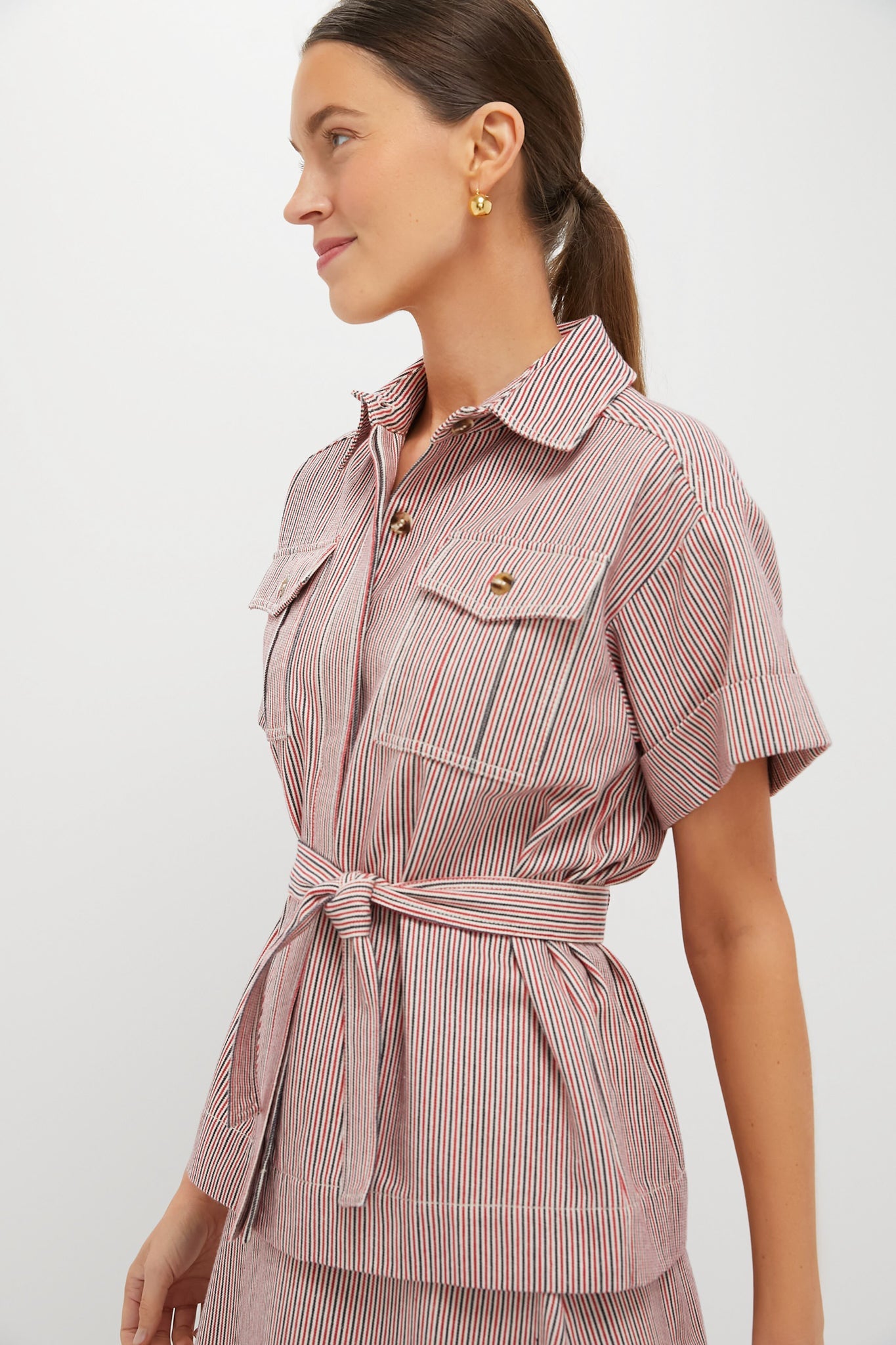 Red Stripe Belted Ava Jacket