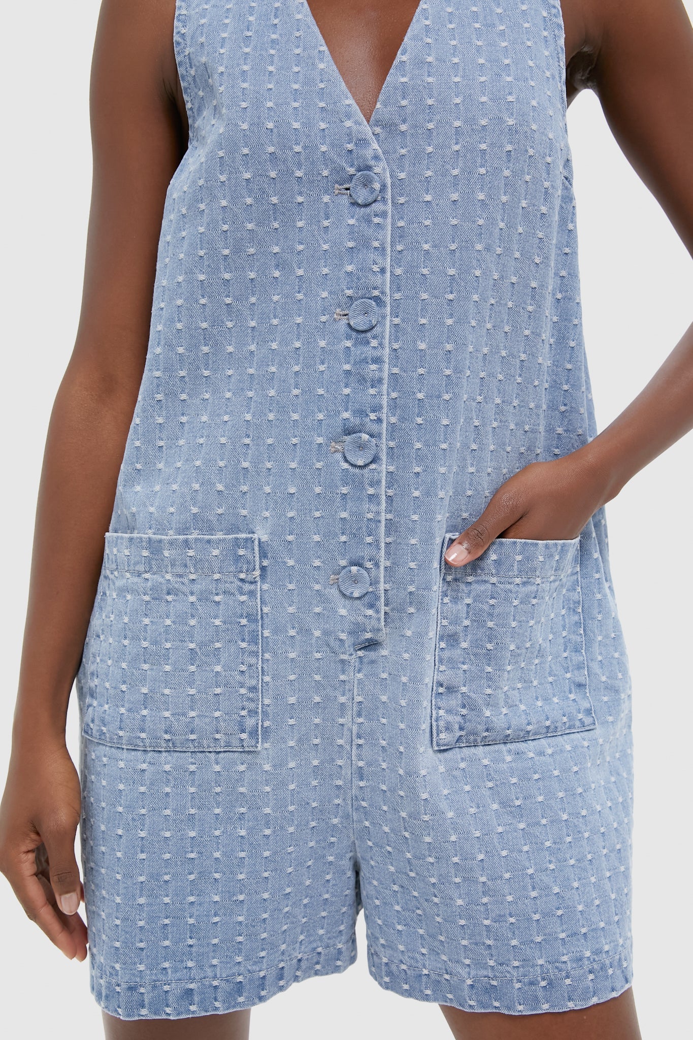 Light Wash Denim Dot Myla Romper