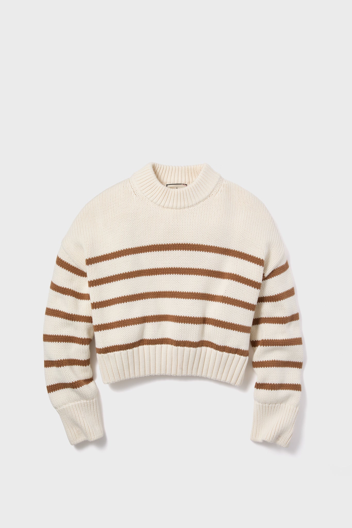 Cream and Mocha Stripe Cotton Brooks Sweater