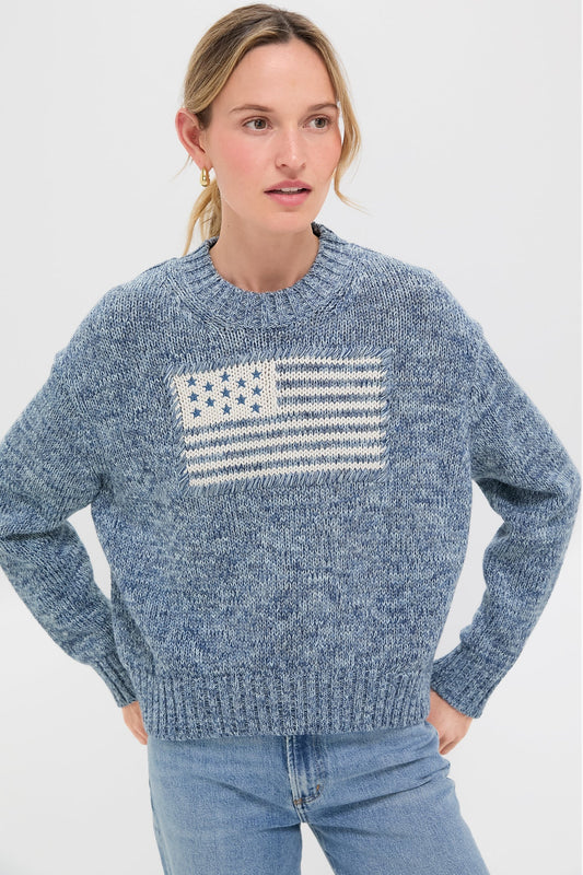 Marled Blue Cotton Americana Sweater