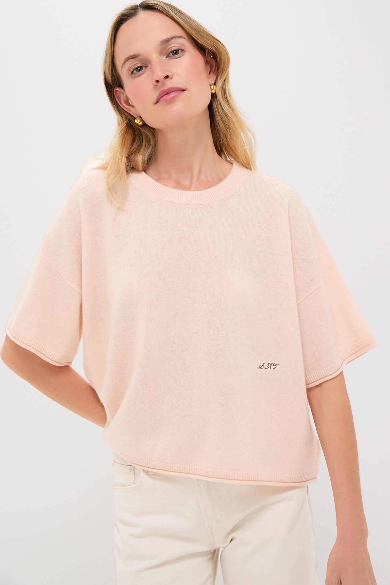 Soft Pink Short Sleeve Cashmere Lila Sweater