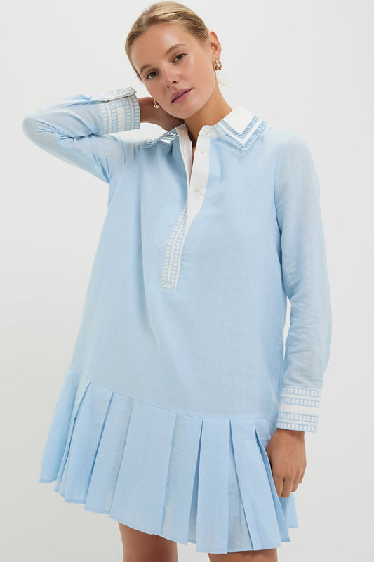 Light Blue Embroidered Collared Tate Dress
