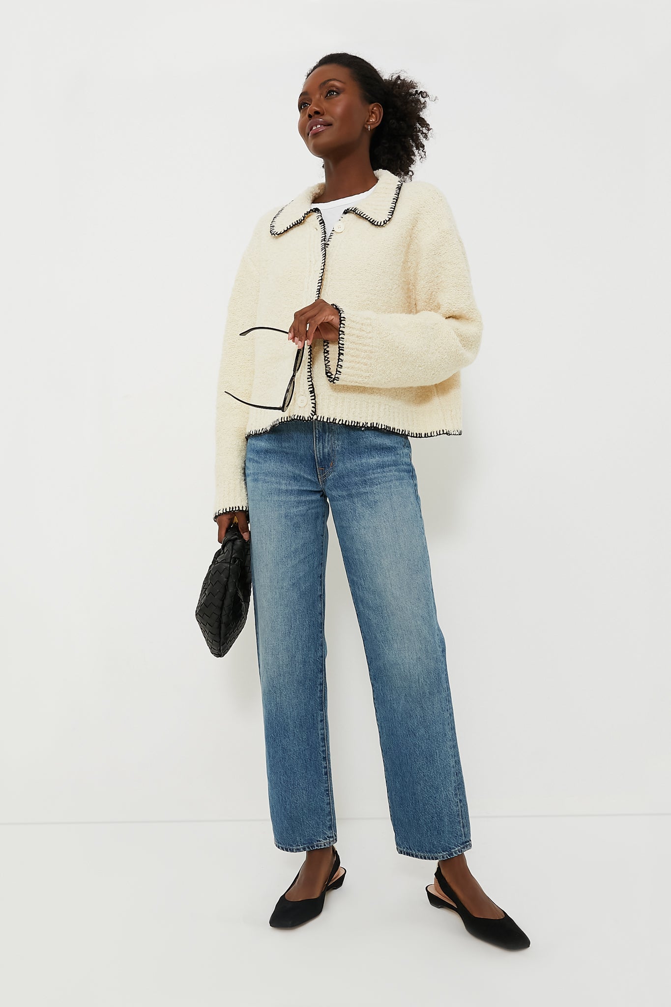 Cream with Black Stitching Cardigan