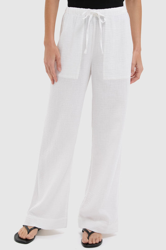 White Dune Cotton Gauze Wide Leg Pant