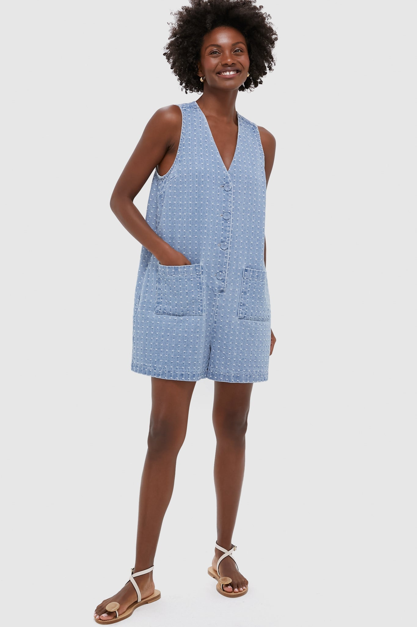 Light Wash Denim Dot Myla Romper