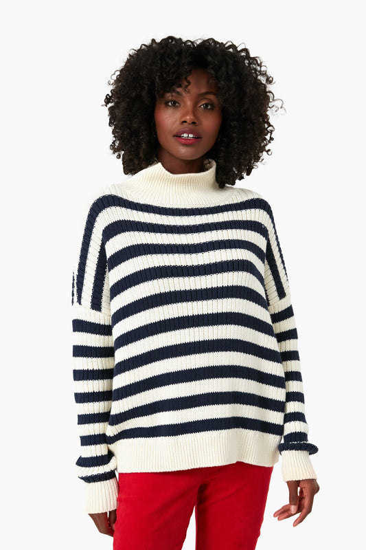 Navy Stripe Carolyn Funnel Neck Sweater