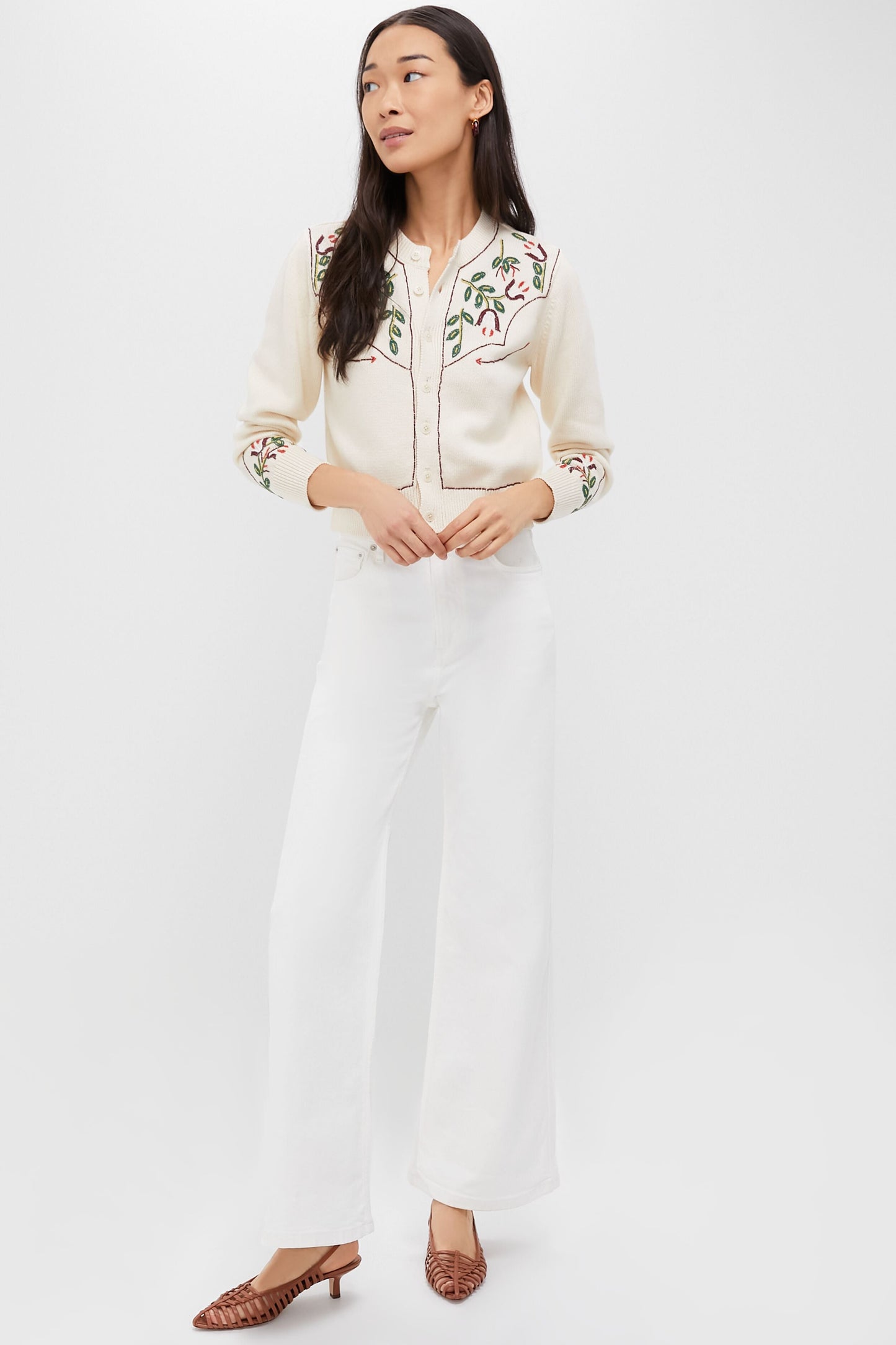 Natural The Western Beaded Cardigan