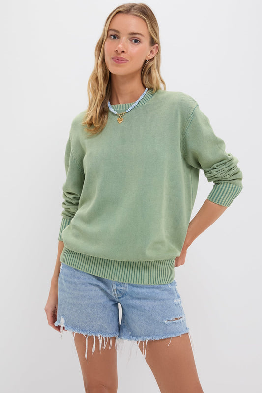 Green Stone Washed Cotton Anne Crewneck Sweater
