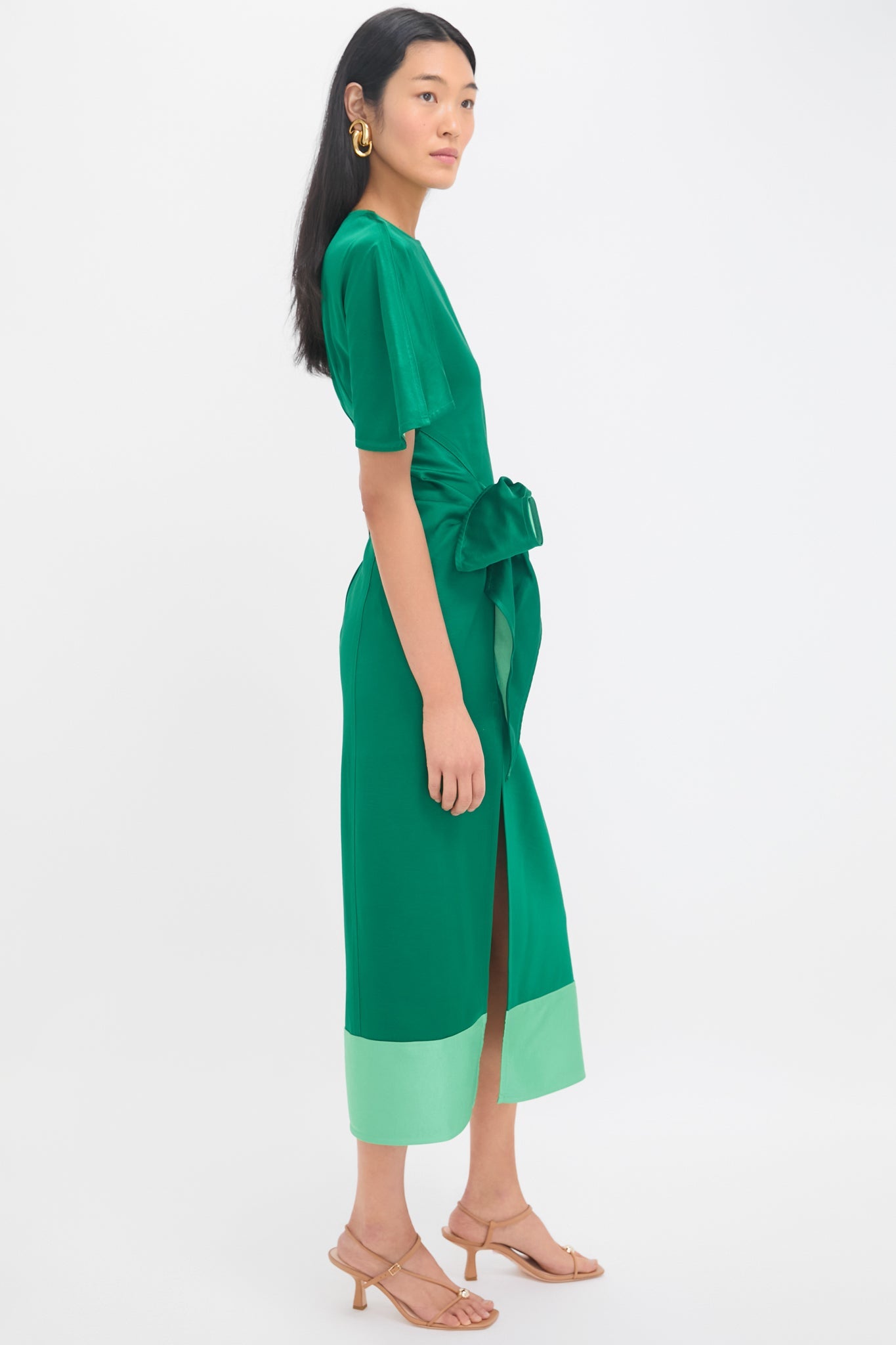 Emerald Slash and Slit Dress