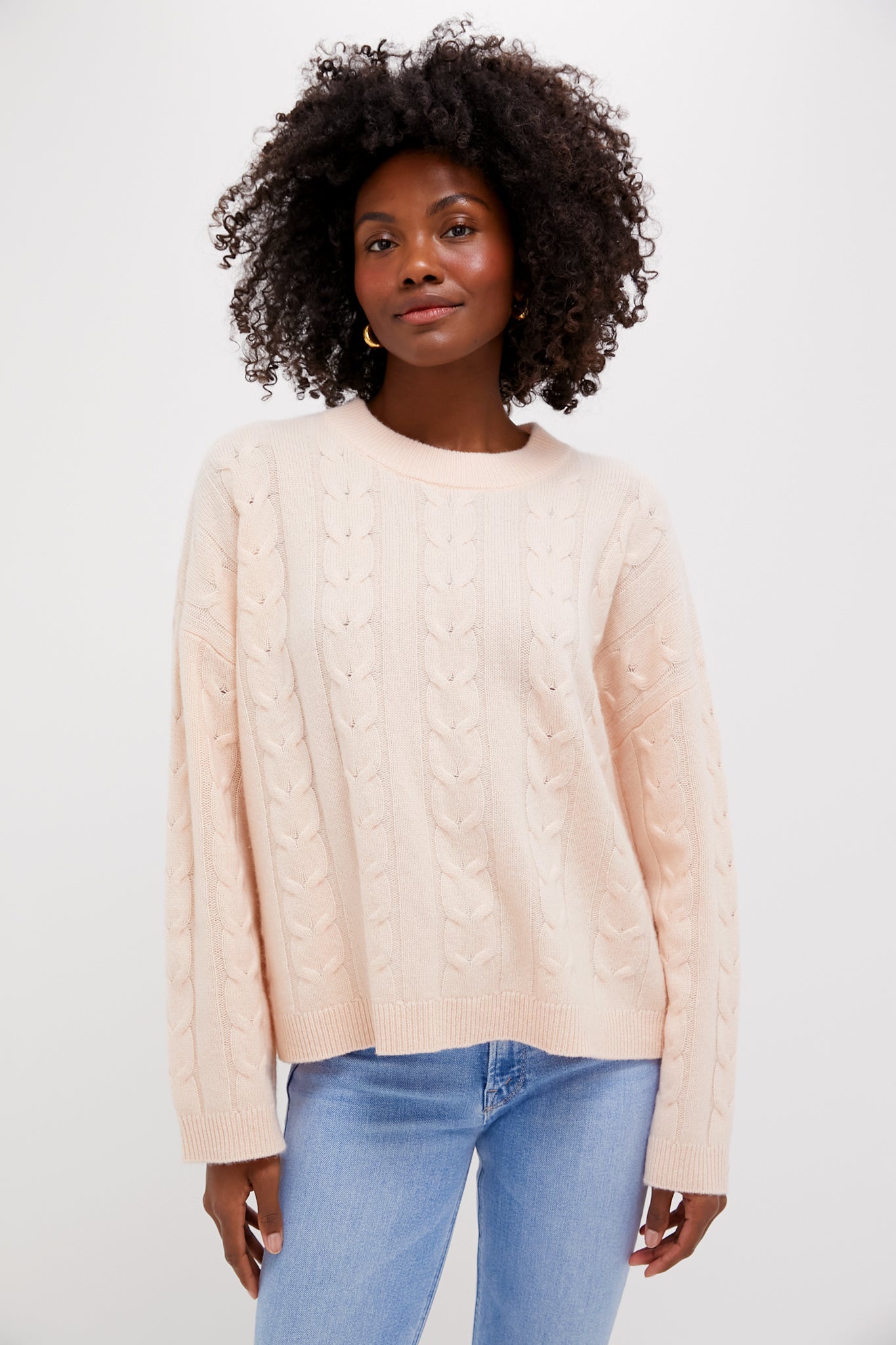 Soft Pink Cashmere Eloise Cableknit Sweater