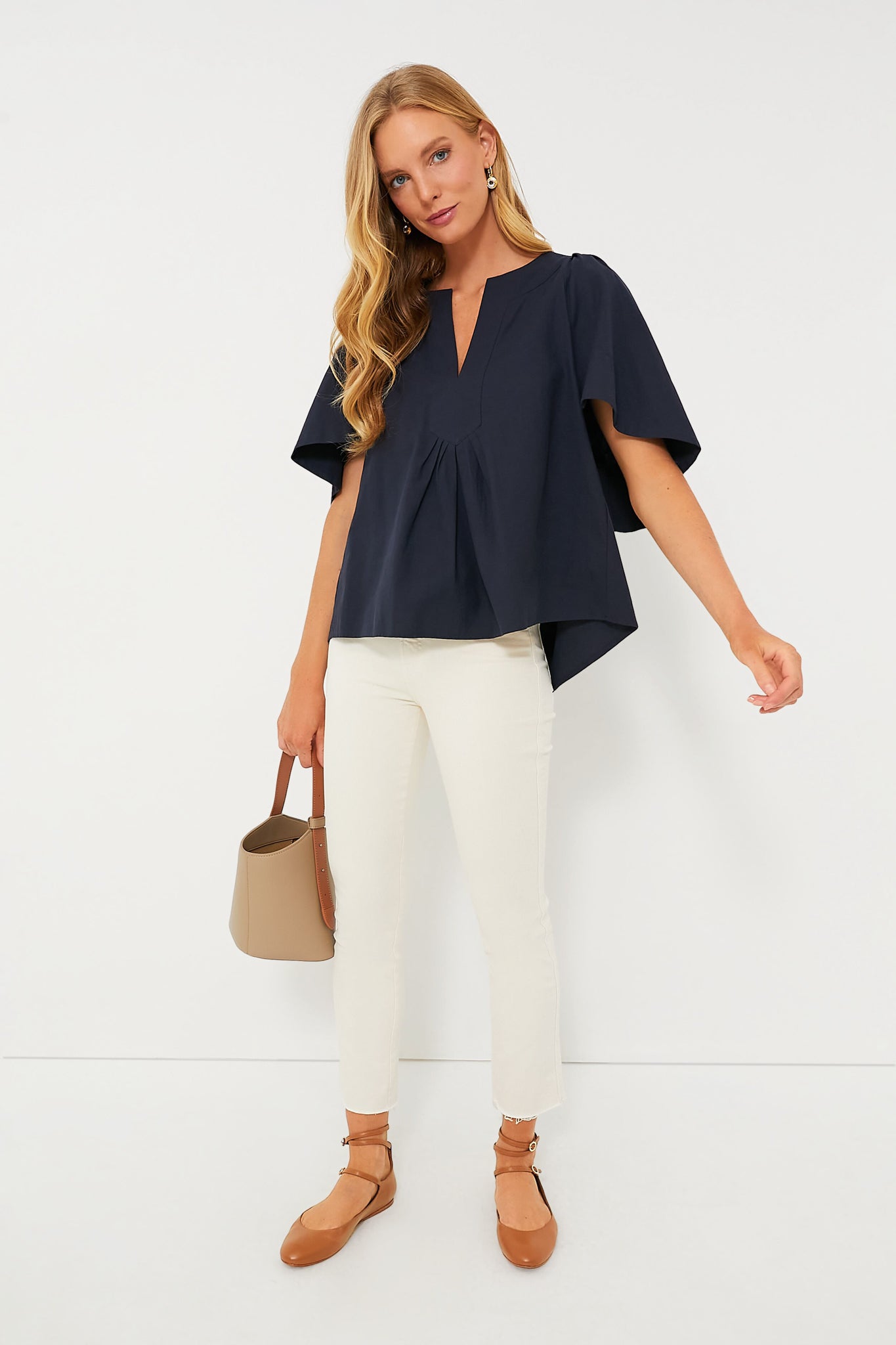 Navy Finley Flutter Sleeve Top