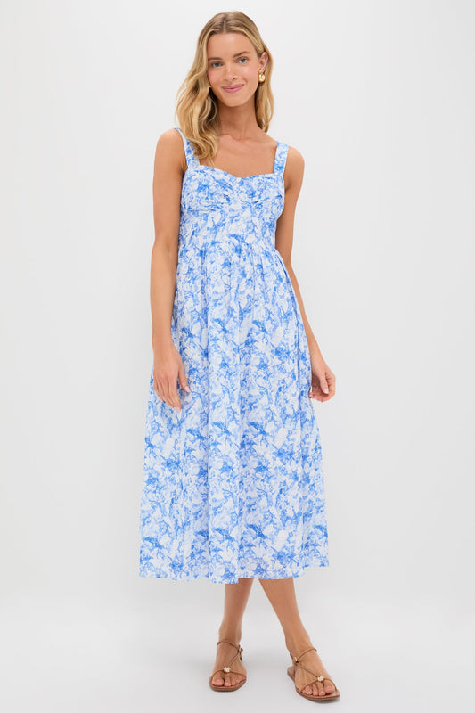 Blue Watercolor Annette Midi Dress