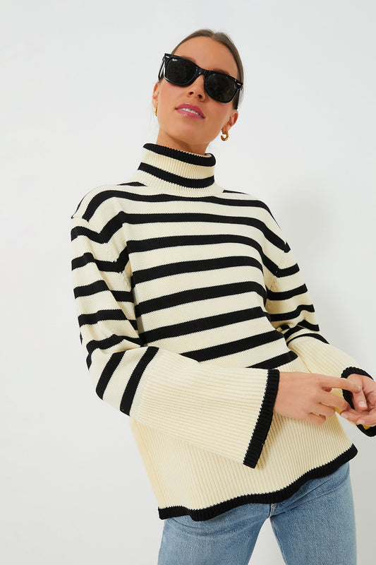 Exclusive Cream Striped Turtleneck Sweater