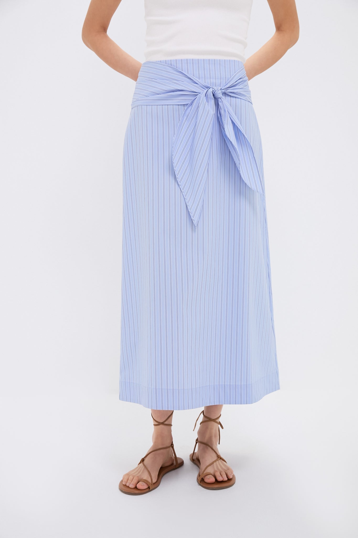 Blue and White Stripe Tie Front Cassie Skirt