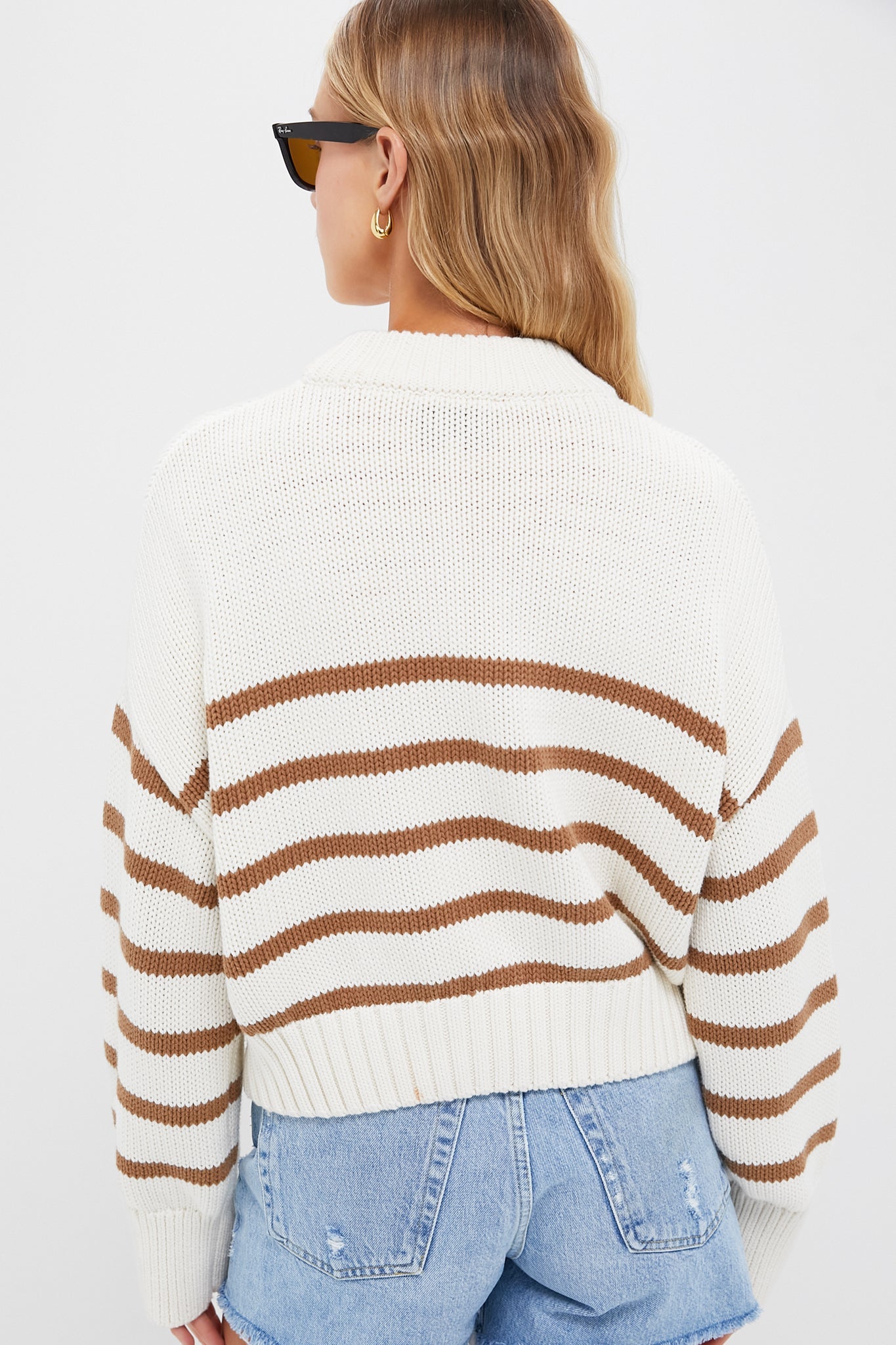 Cream and Mocha Stripe Cotton Brooks Sweater