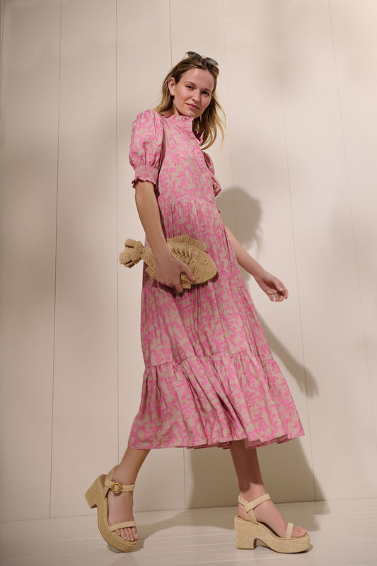 Tan & Pink Vines Bennett Maxi Dress