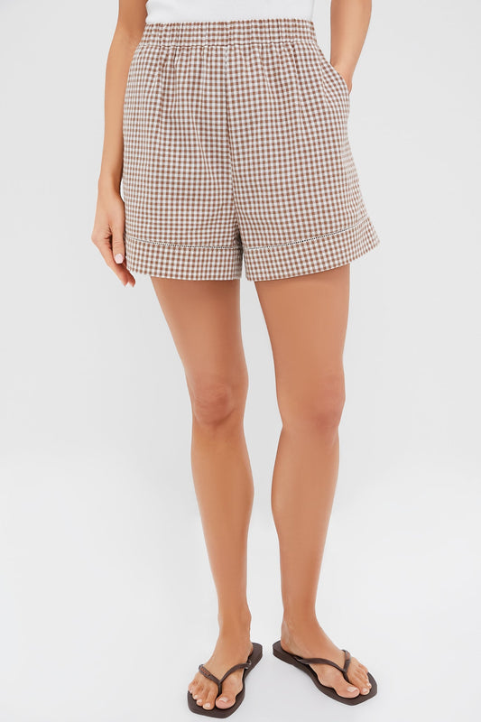 Mocha Cotton Gingham Augusta Shorts