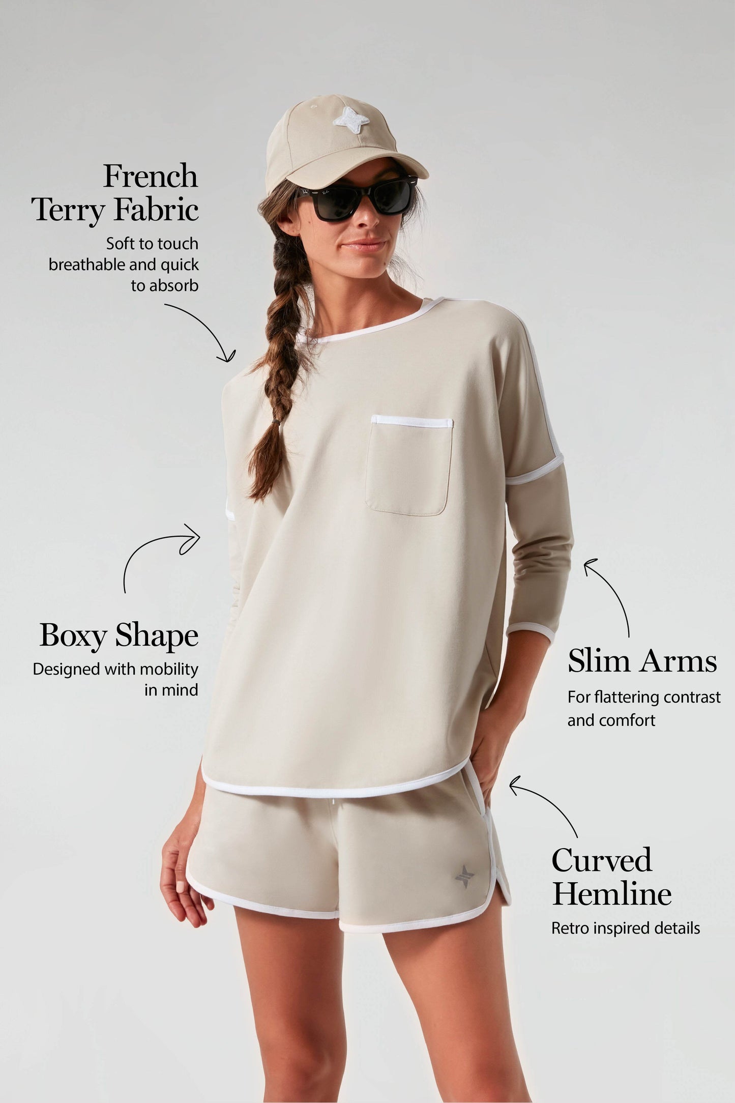 Sand and White Terry Farah Pullover
