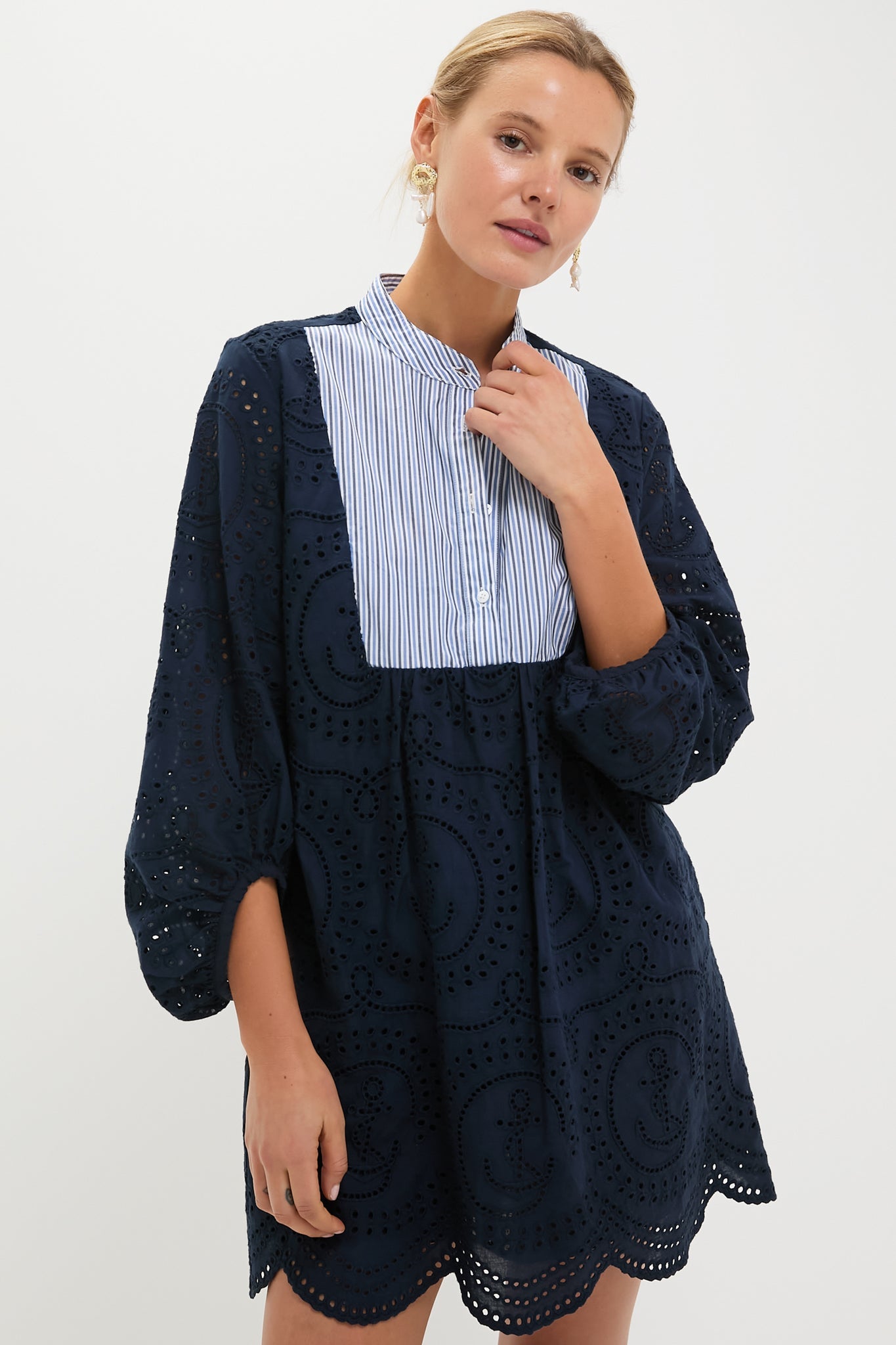 Navy Nautical Eyelet Mini Calliope Dress