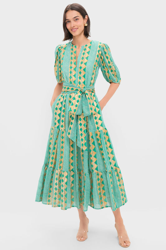 Exclusive Ascot Teal Puff Sleeve Maxi Dress