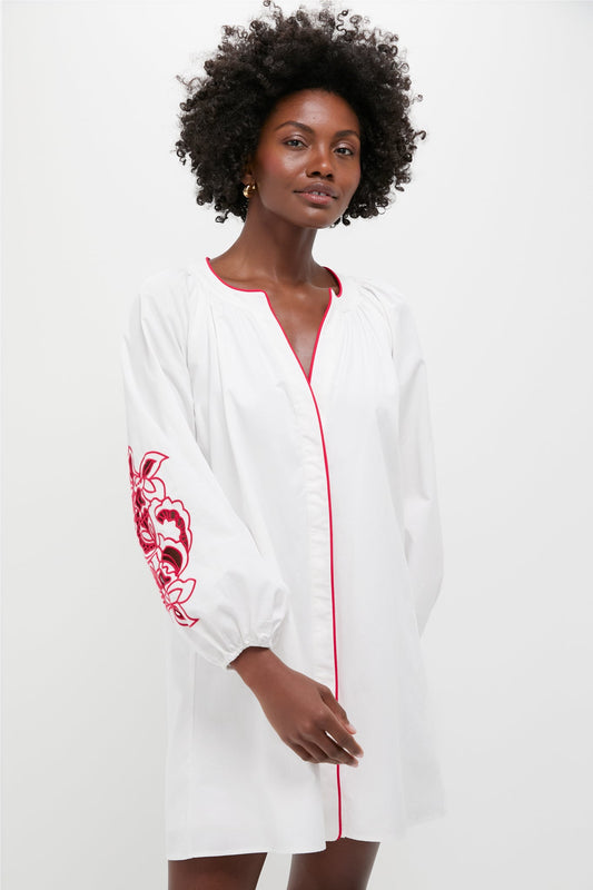 White & Red Embroidery Steph Mini Dress