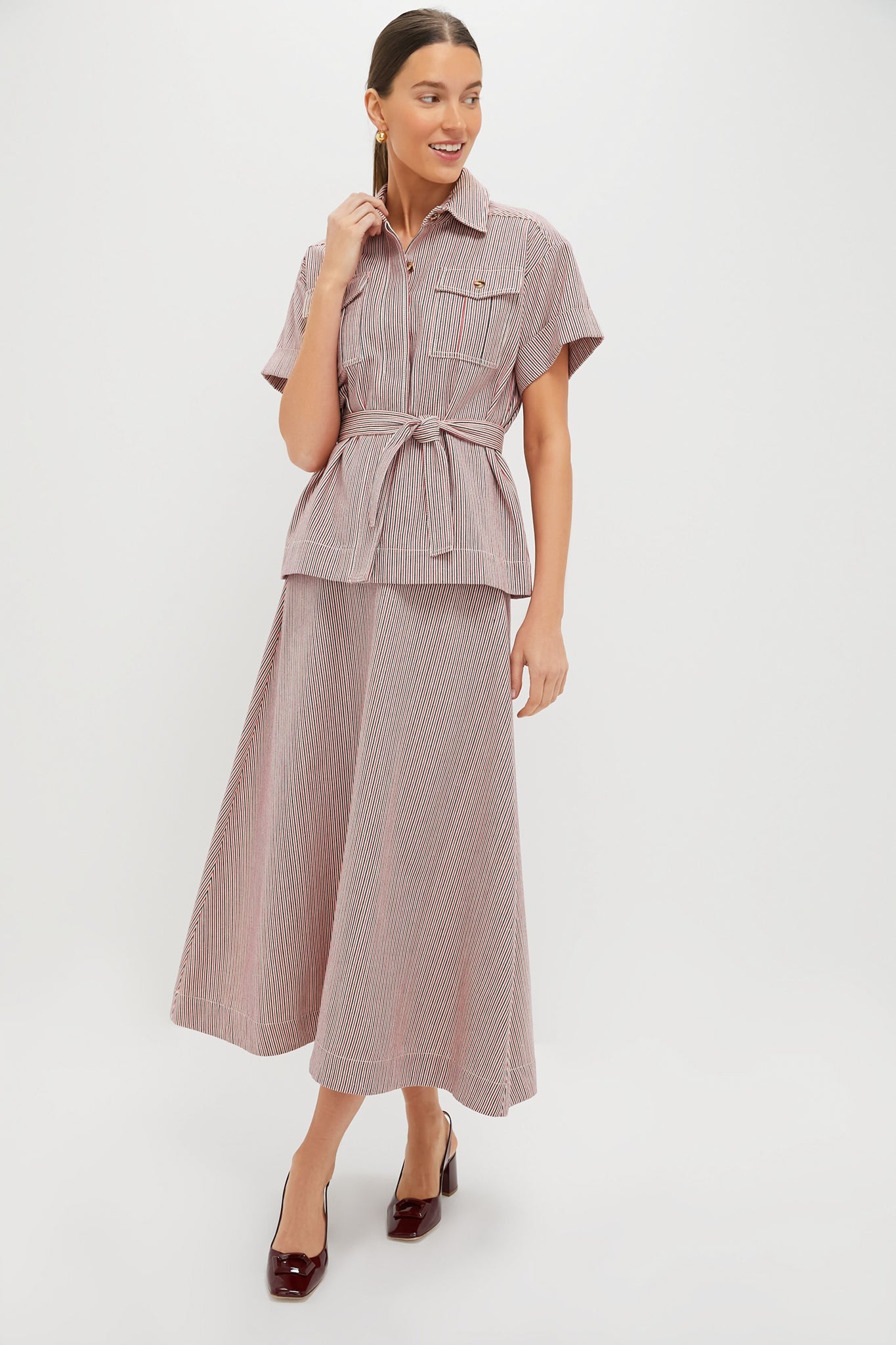 Red Stripe Belted Ava Jacket
