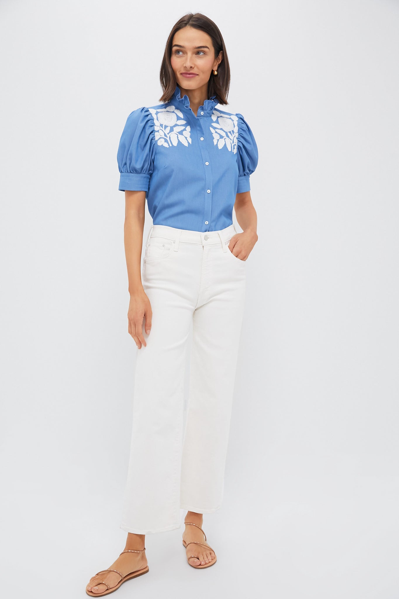 Chambray & White Embroidery Louisa Blouse