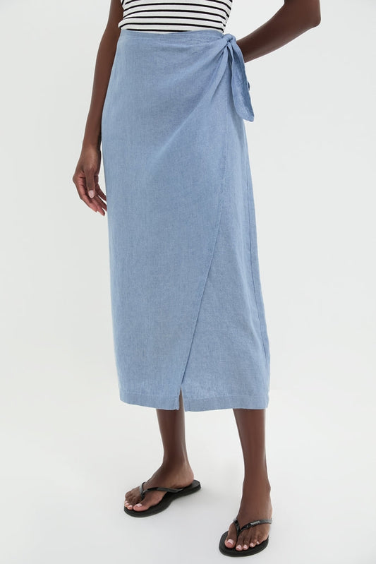 Channel Blue Delave Linen Tie Wrap Skirt