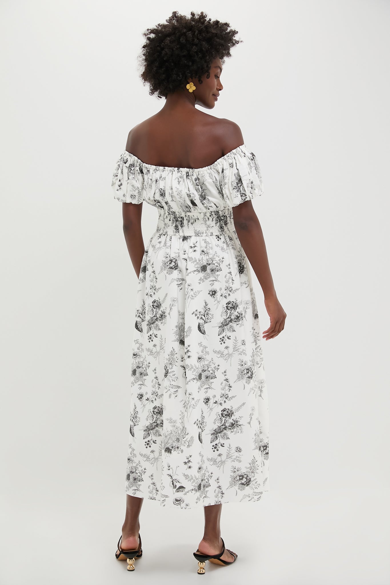 Black & White Floral Smocked Helena Maxi Dress