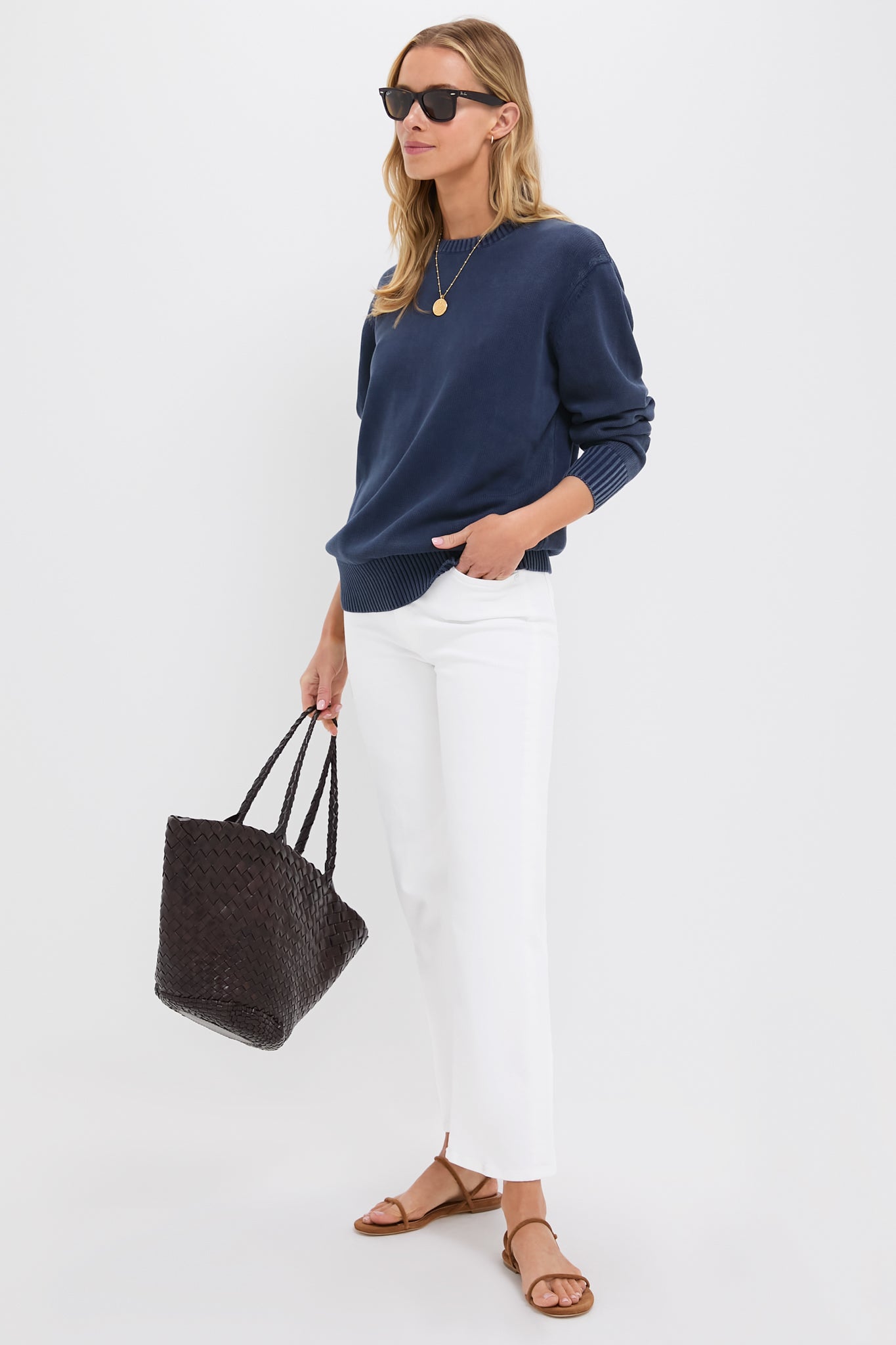 Navy Stone Washed Cotton Anne Crewneck Sweater