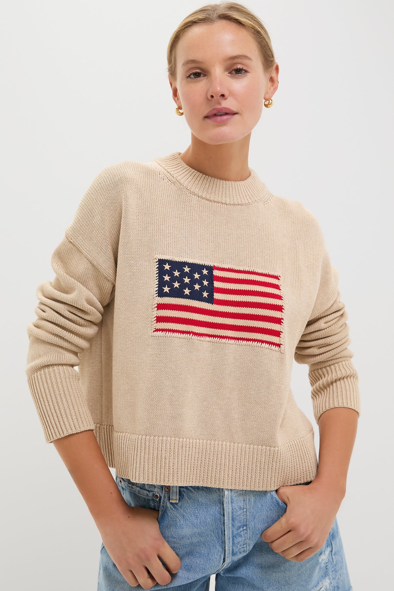 Cropped Beachwood Cotton Americana Sweater