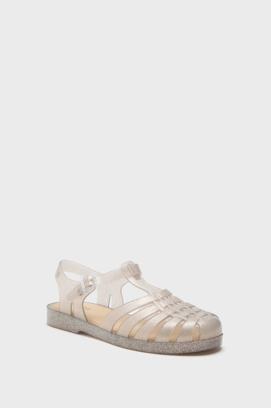 Beige Silver Glitter Possession Sandals