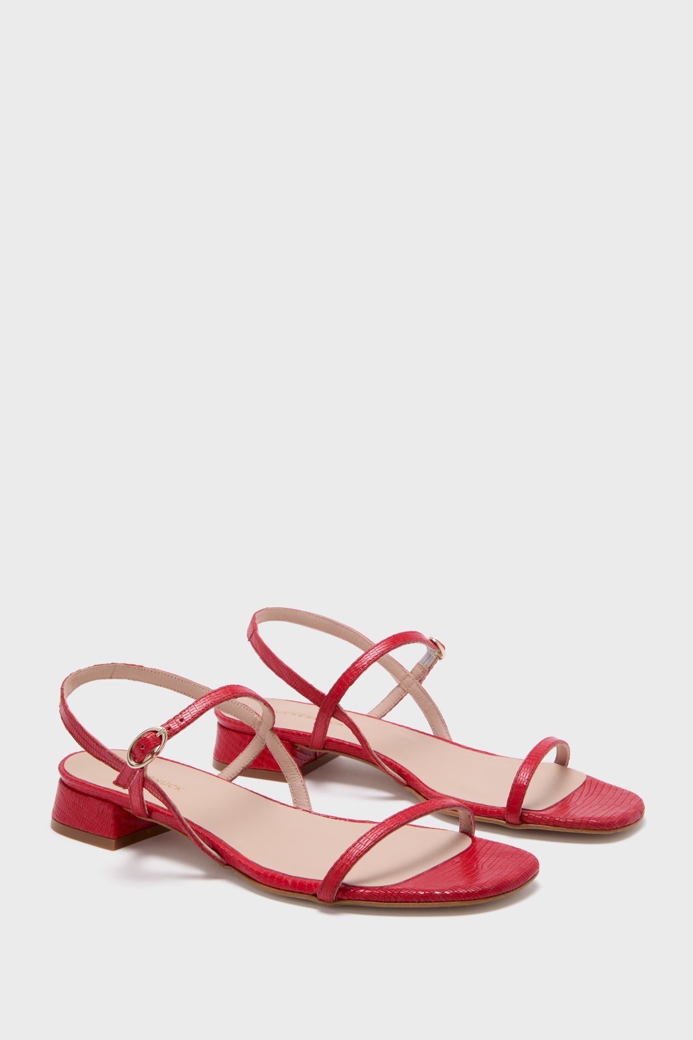 Red Embossed Leather Evelyn Sandals