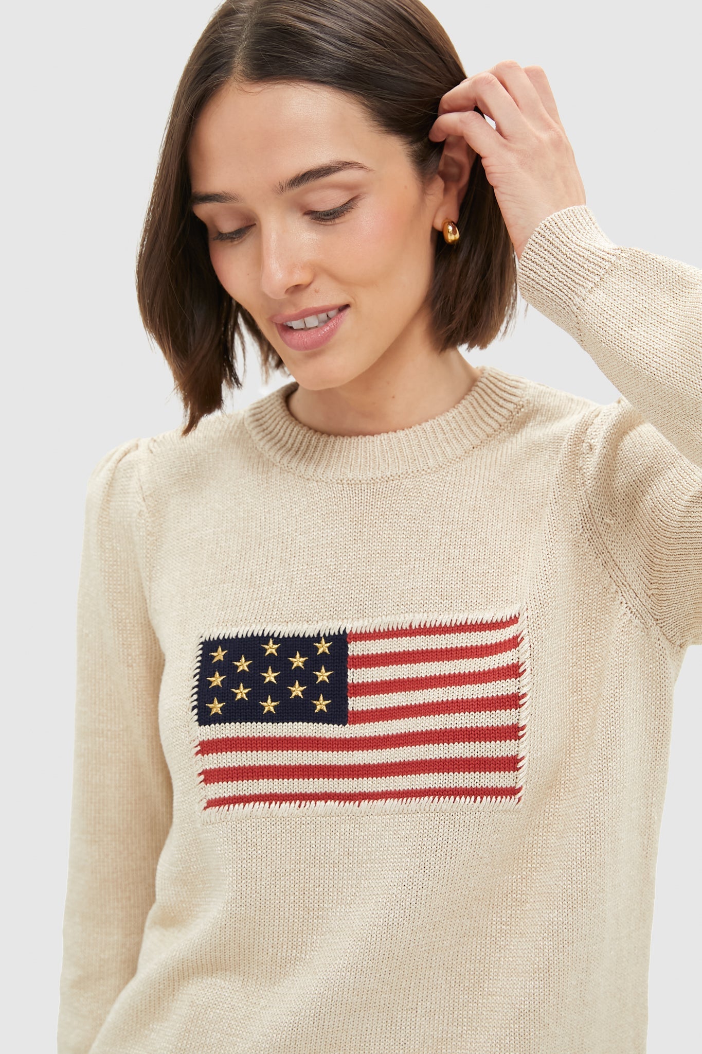 Metallic Cropped Cotton Puff Sleeve Americana
