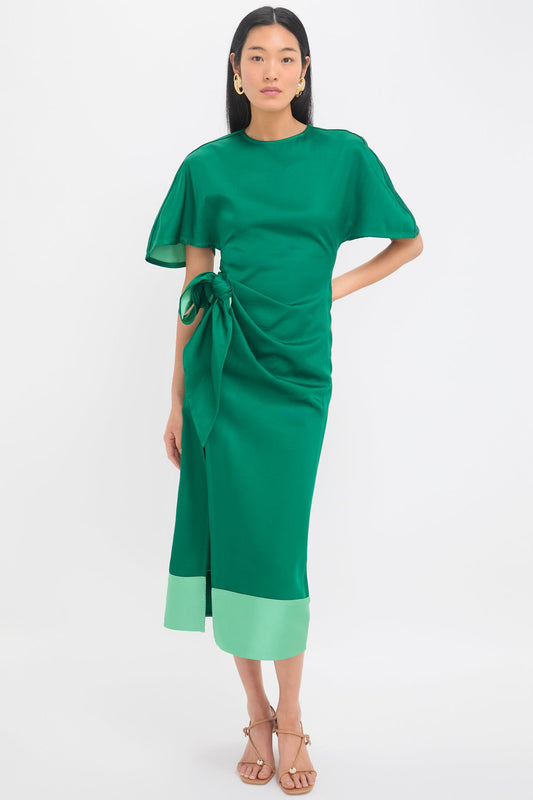 Emerald Slash and Slit Dress