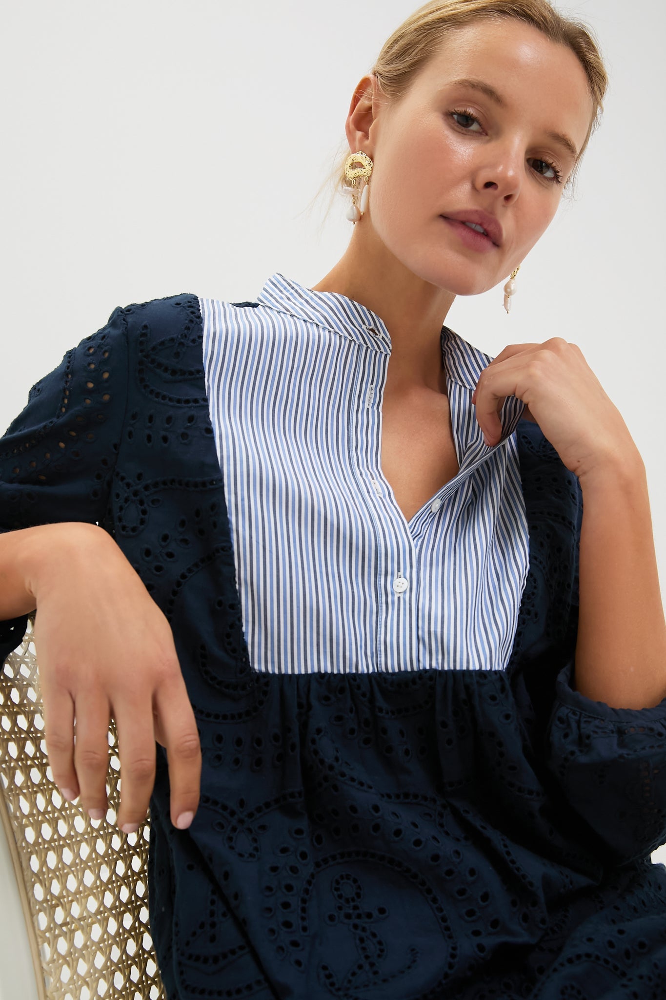Navy Nautical Eyelet Mini Calliope Dress