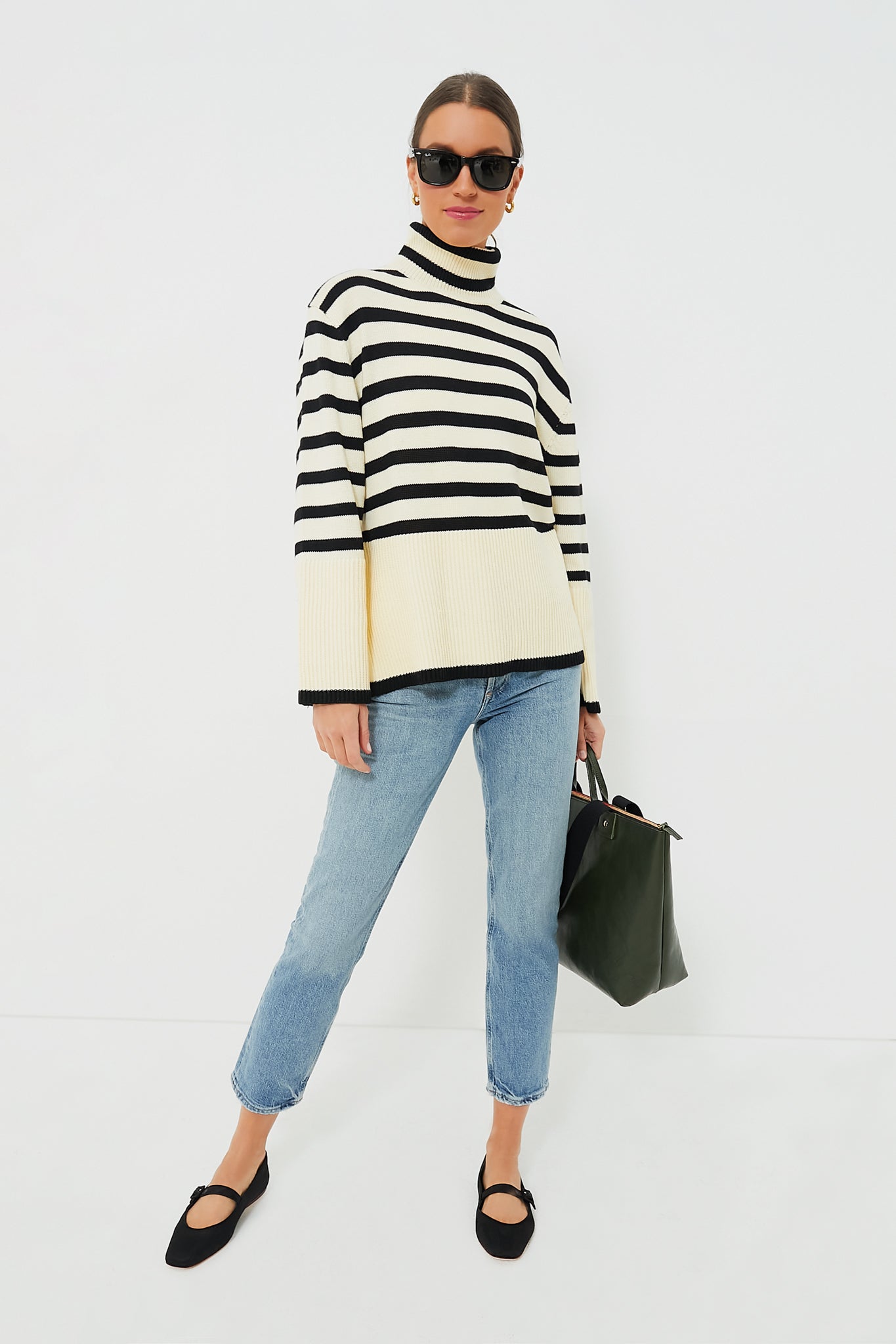 Exclusive Cream Striped Turtleneck Sweater