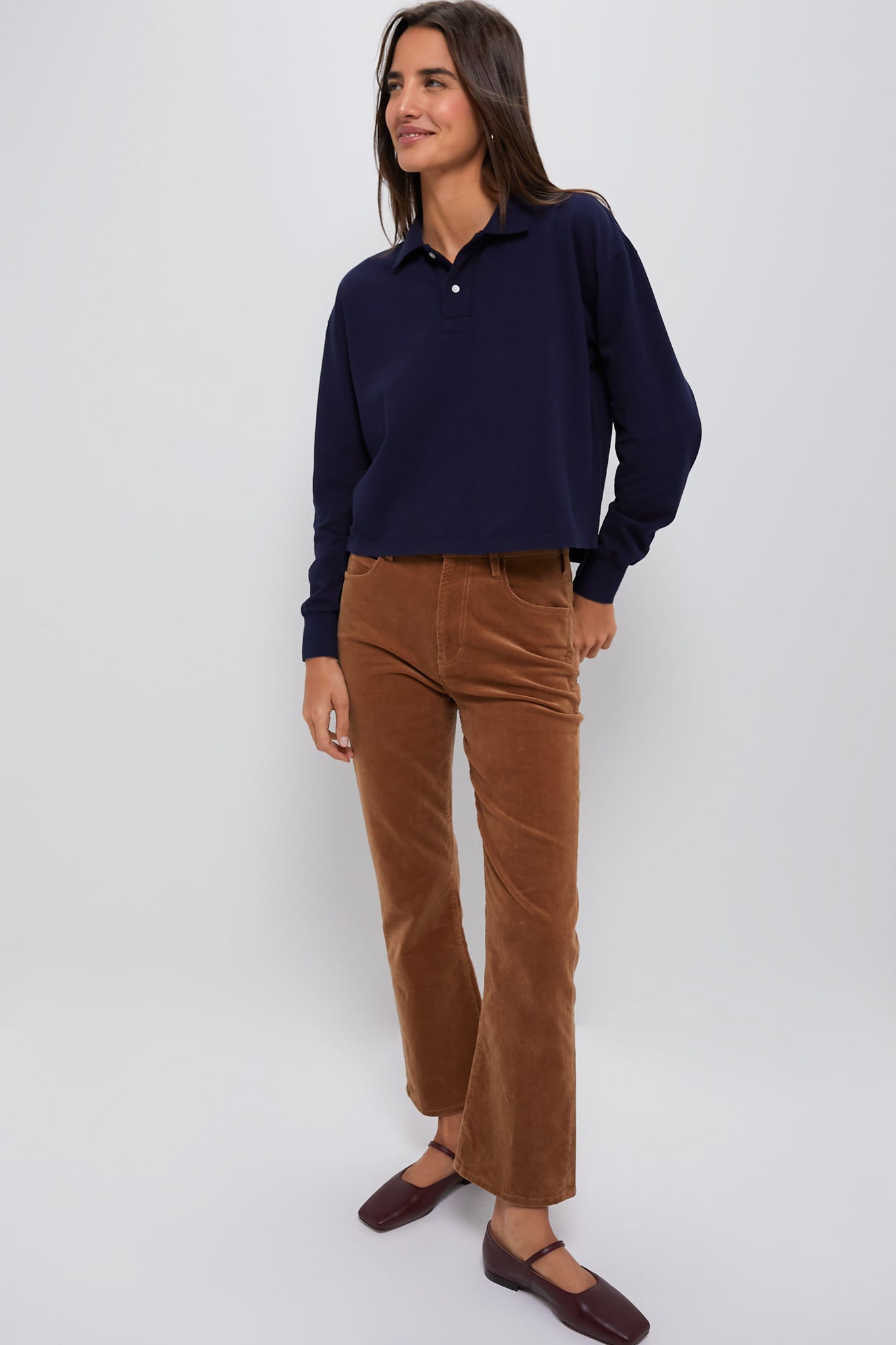 Navy Long Sleeve Pique Holmes Boyfriend Polo