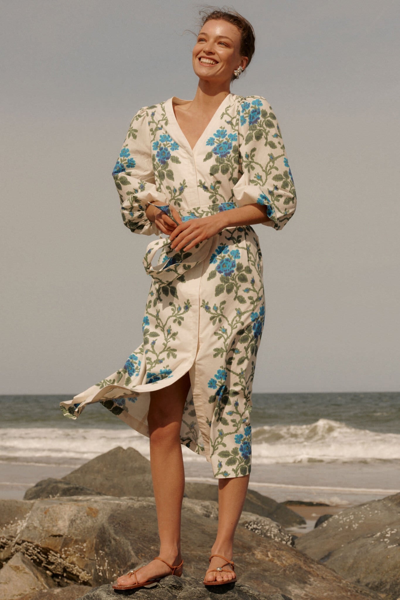 Cerulean Vine Cotton Poplin Lachlan Dress