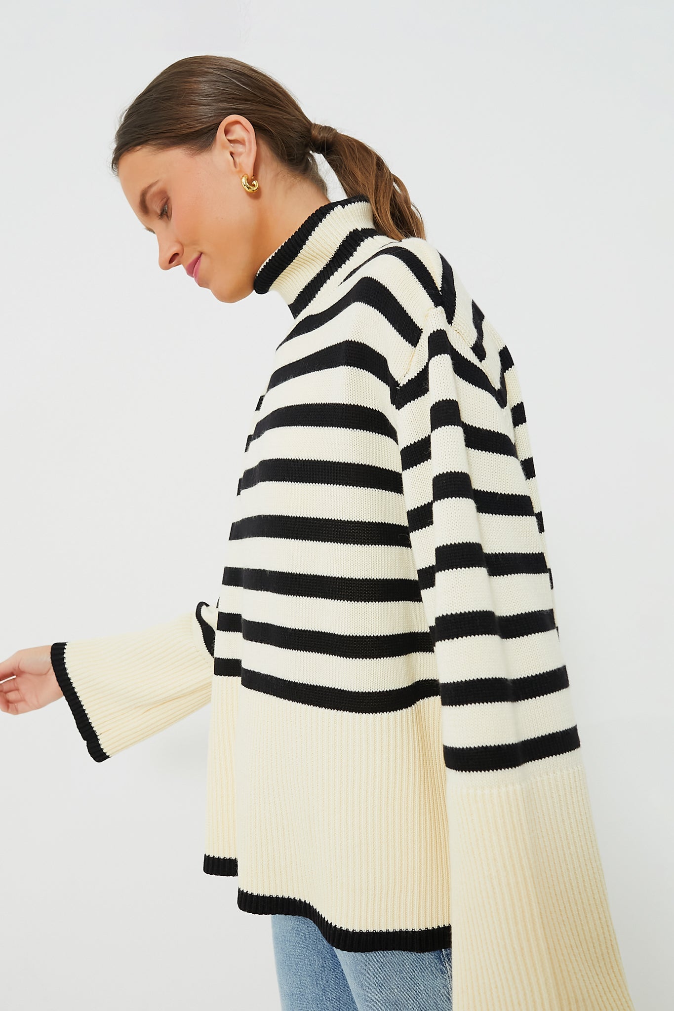 Exclusive Cream Striped Turtleneck Sweater