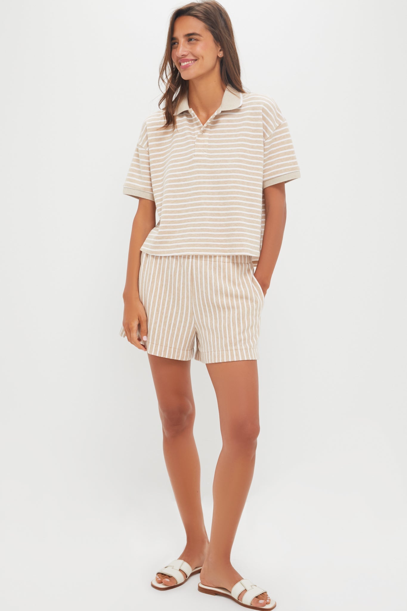 Tan and White Striped Wyatt Shorts