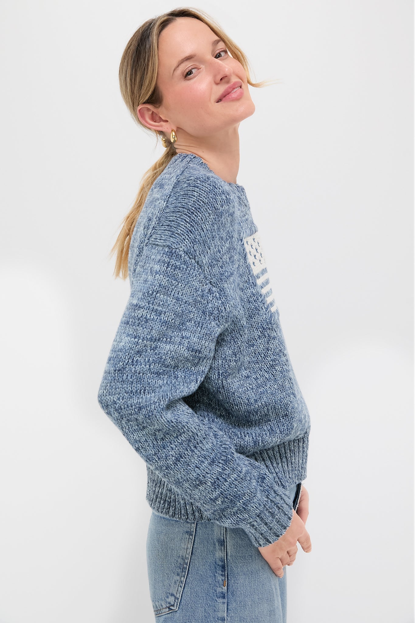 Marled Blue Cotton Americana Sweater